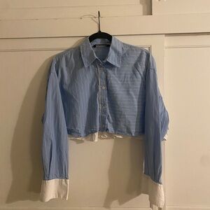 Zara Light Blue and White Striped Shirt